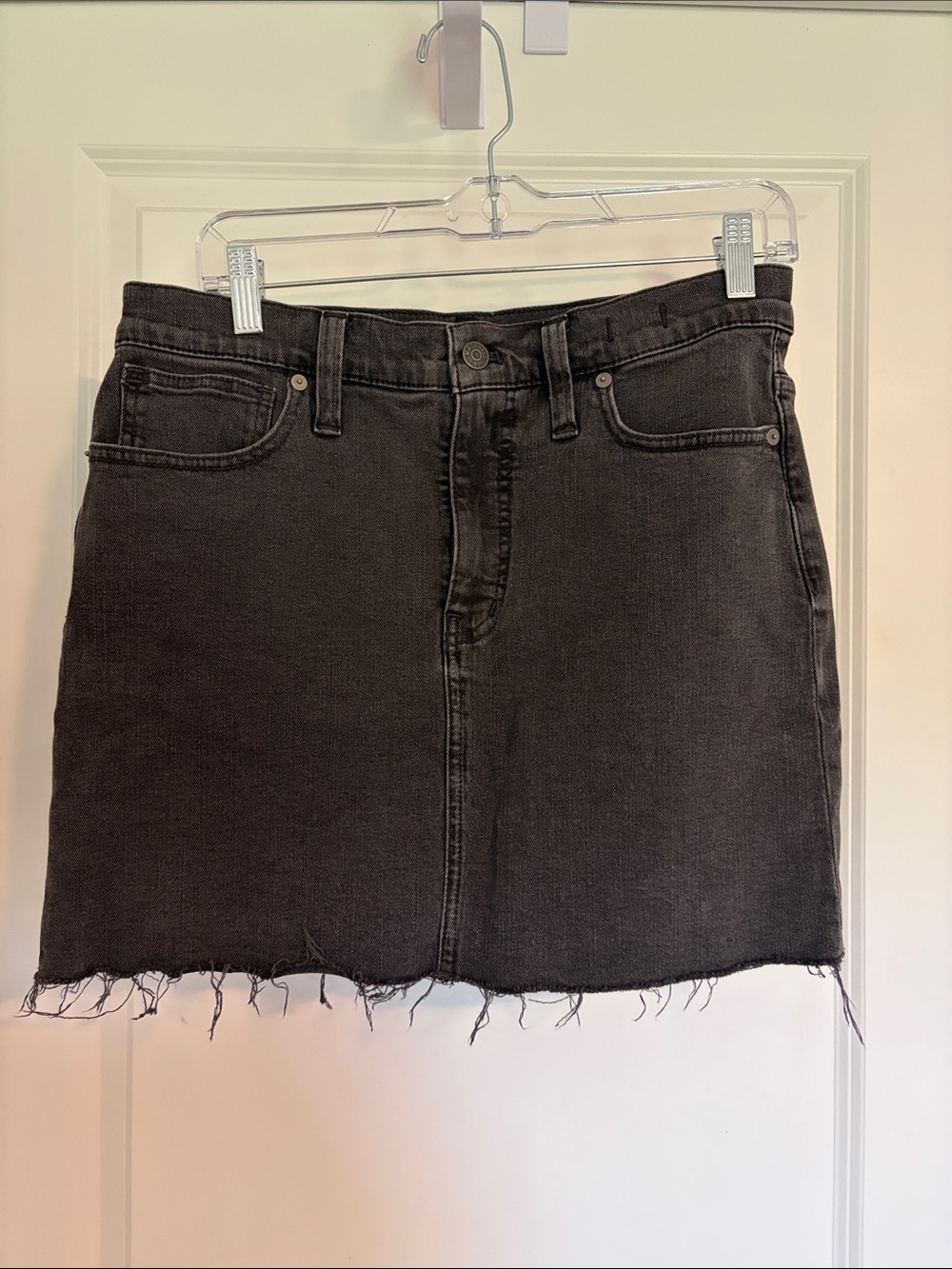 Madewell Black Denim Mini Skirt with Raw Hem